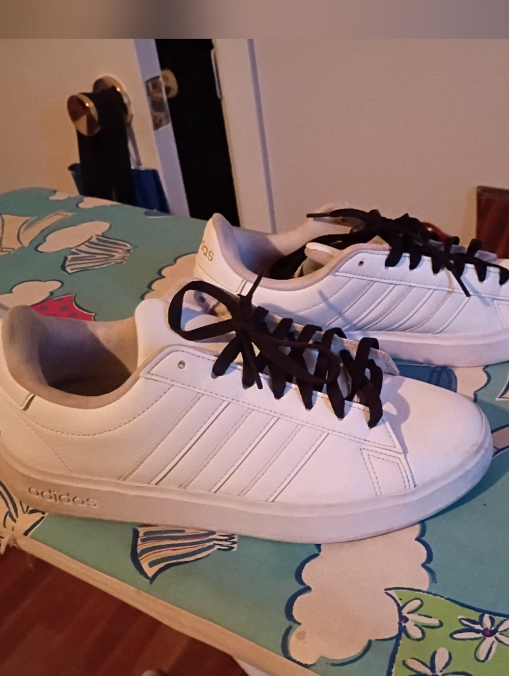 Adidas Grand Court Base Sneakers - White with Black Laces - Women's Size 8